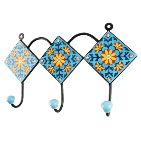 Turquoise Sunflower ceramic Tile Hook Online